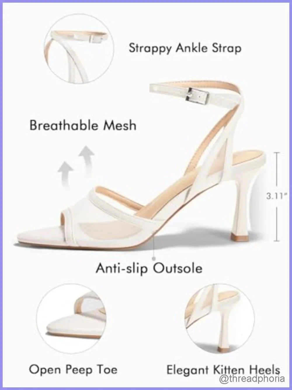 Womens Kitten Heels Open Toe Ankle Strap Mesh PU Leather Strappy Dress Sandals
